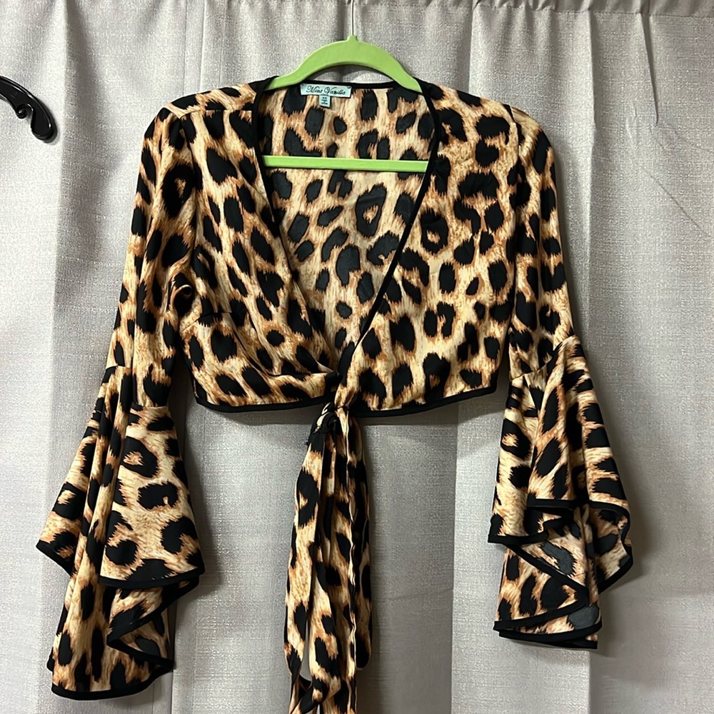 LF cheetah tie top with bell sleeves